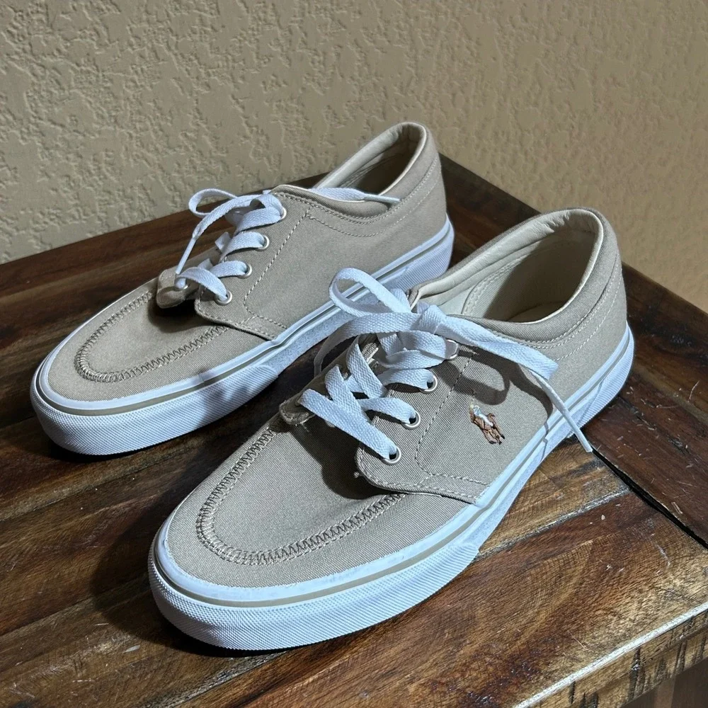 Polo Ralph Lauren Shoes Mens‎ Size 7 Khaki Faxon X Canvas Casual Low Top Lace Up